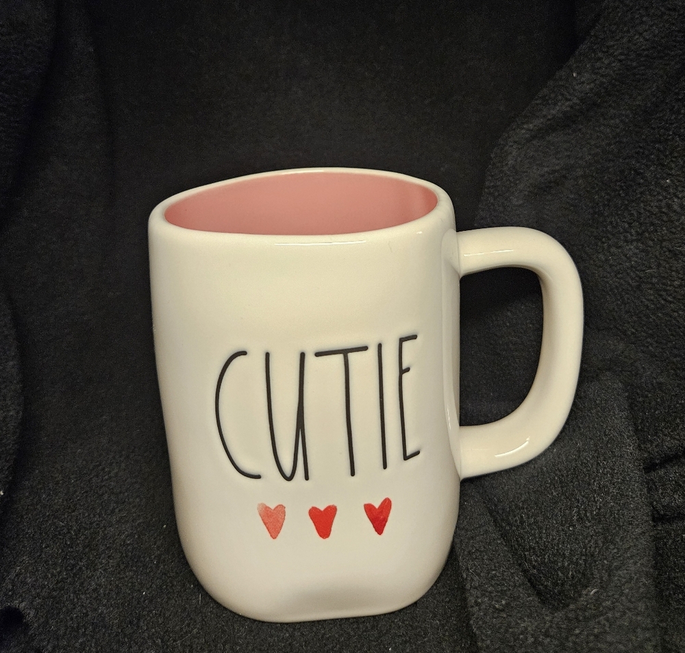 Rae Dunn By Magenta "Cutie" With Hearts Pink Inside Coffee Mug